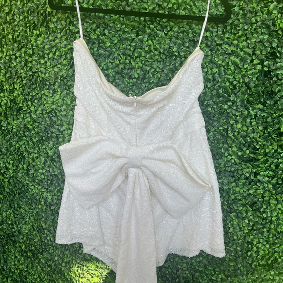 Dazzling Muse White Sequin Bow Strapless Romper Lulu’s - Picture 4 of 6